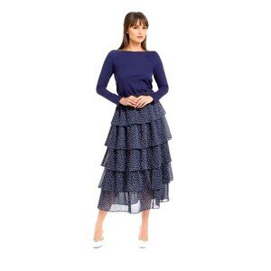 Taylor Tillman New York Gabrielle Navy Polka Dot Midi Tiered Skirt